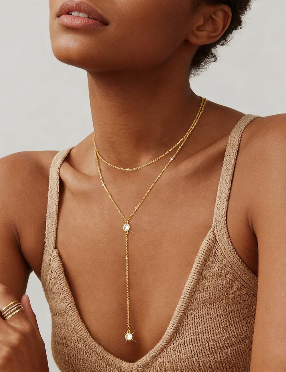 iF YOU Lariat Gold Long Necklaces for Women Trendy, Dainty 14K Gold Plated Drop Chain Necklace, Layered Rosary Beaded Y Necklaces Summer Beach Jewelry Gifts - Image 7