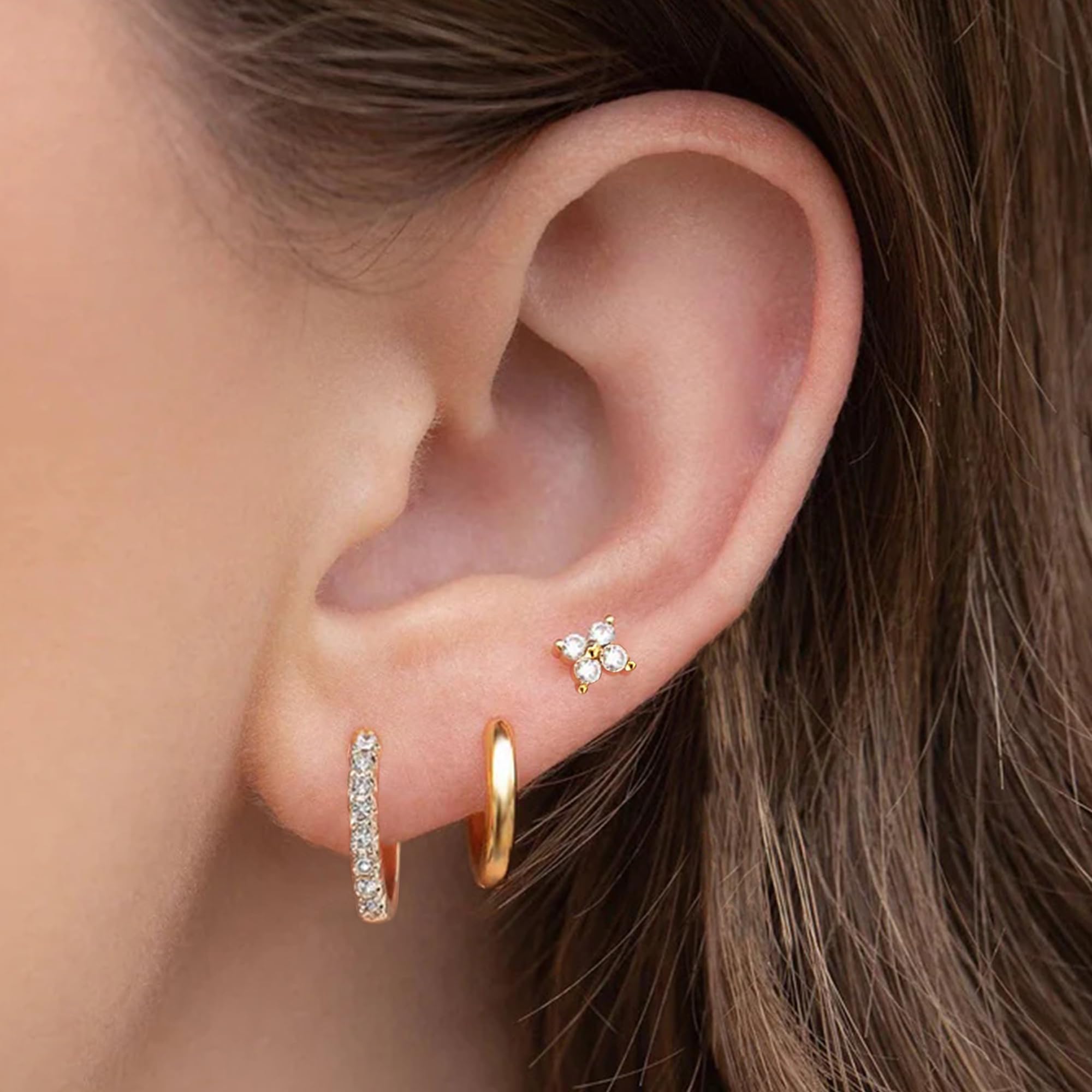 iF YOU Small Gold Hoop Earrings for Women, 14k Gold Plated Dainty Hypoallergenic Multiple Stud Earrings Set, Trendy Cartilage Earring Gold Jewelry Gift - Image 3