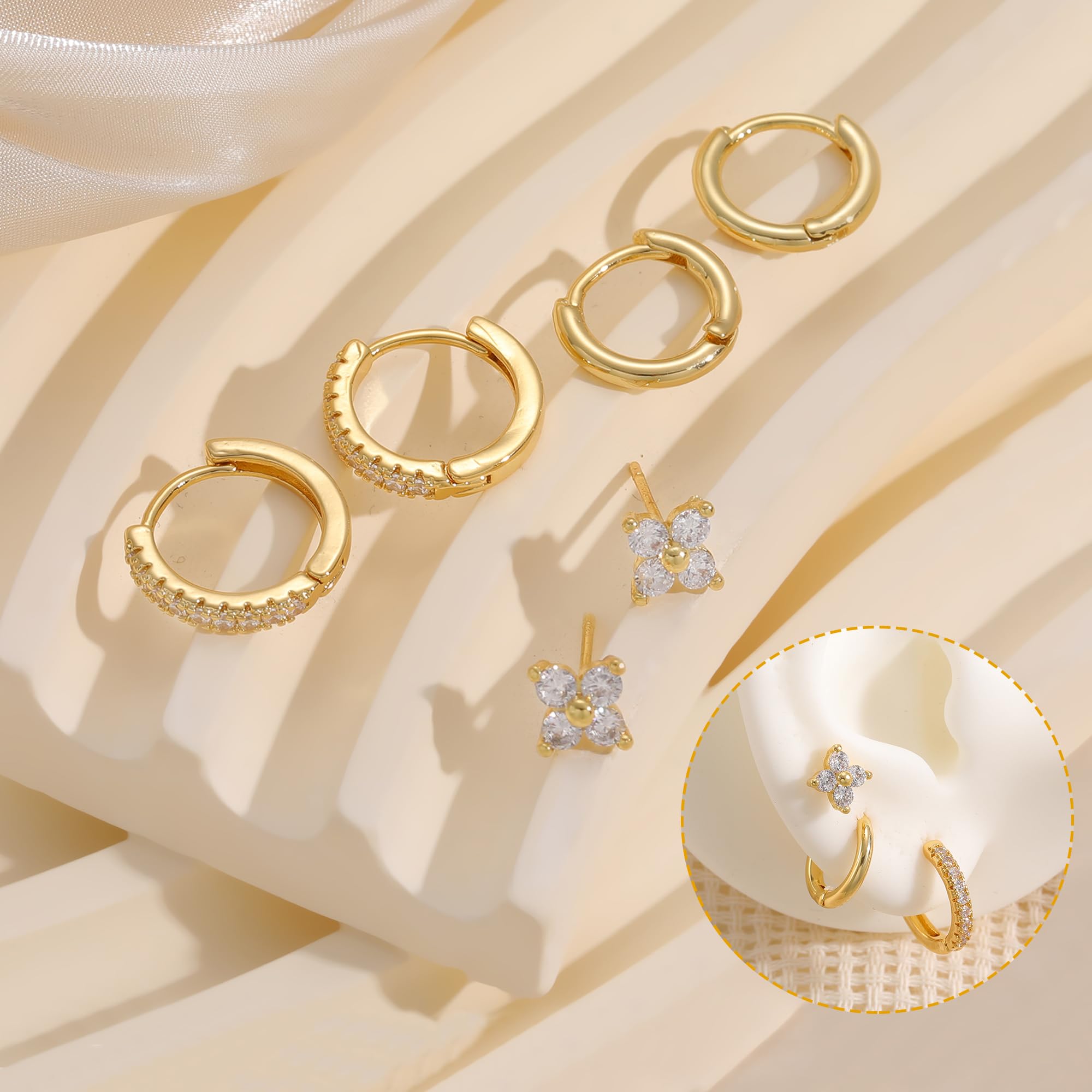 iF YOU Small Gold Hoop Earrings for Women, 14k Gold Plated Dainty Hypoallergenic Multiple Stud Earrings Set, Trendy Cartilage Earring Gold Jewelry Gift - Image 4