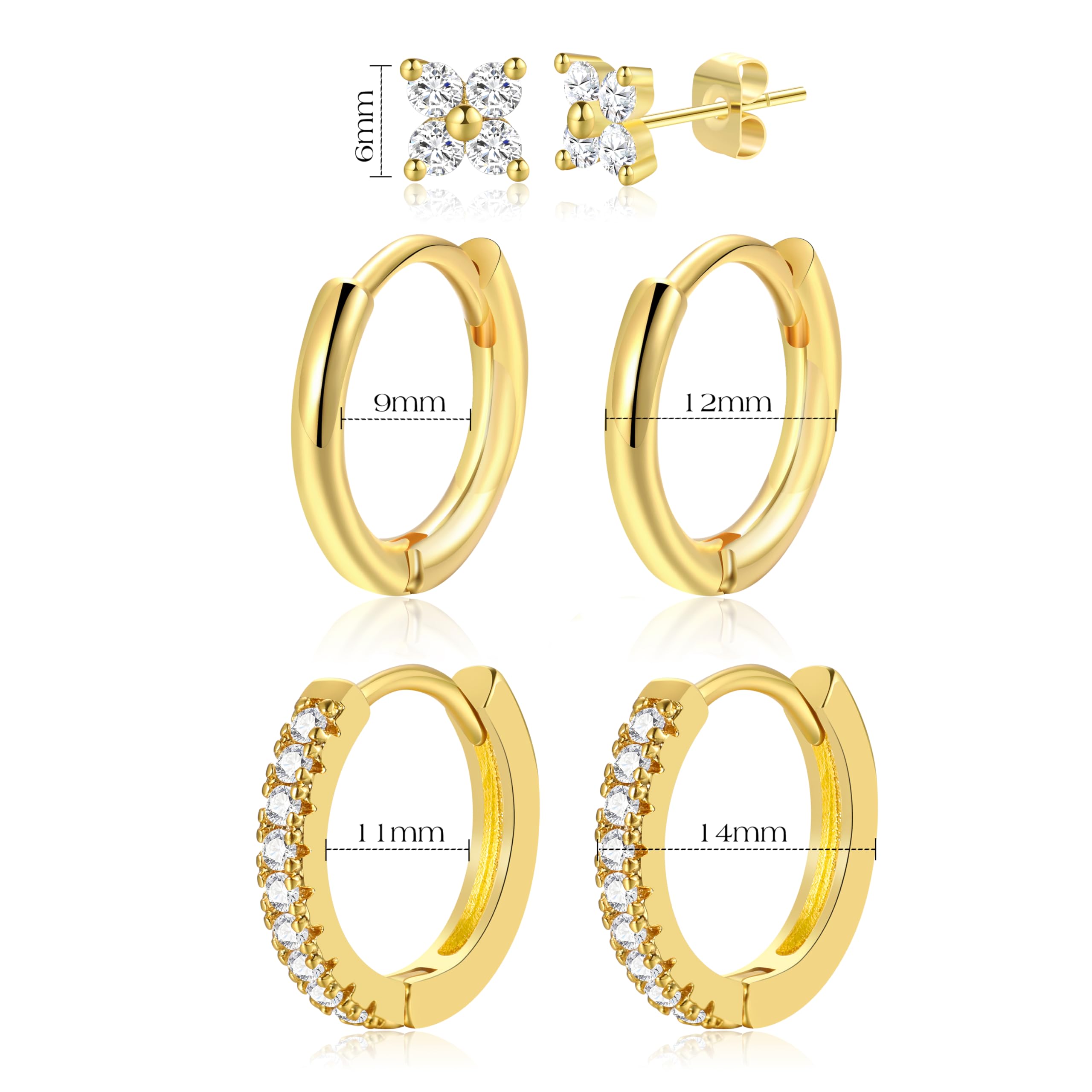 iF YOU Small Gold Hoop Earrings for Women, 14k Gold Plated Dainty Hypoallergenic Multiple Stud Earrings Set, Trendy Cartilage Earring Gold Jewelry Gift - Image 5