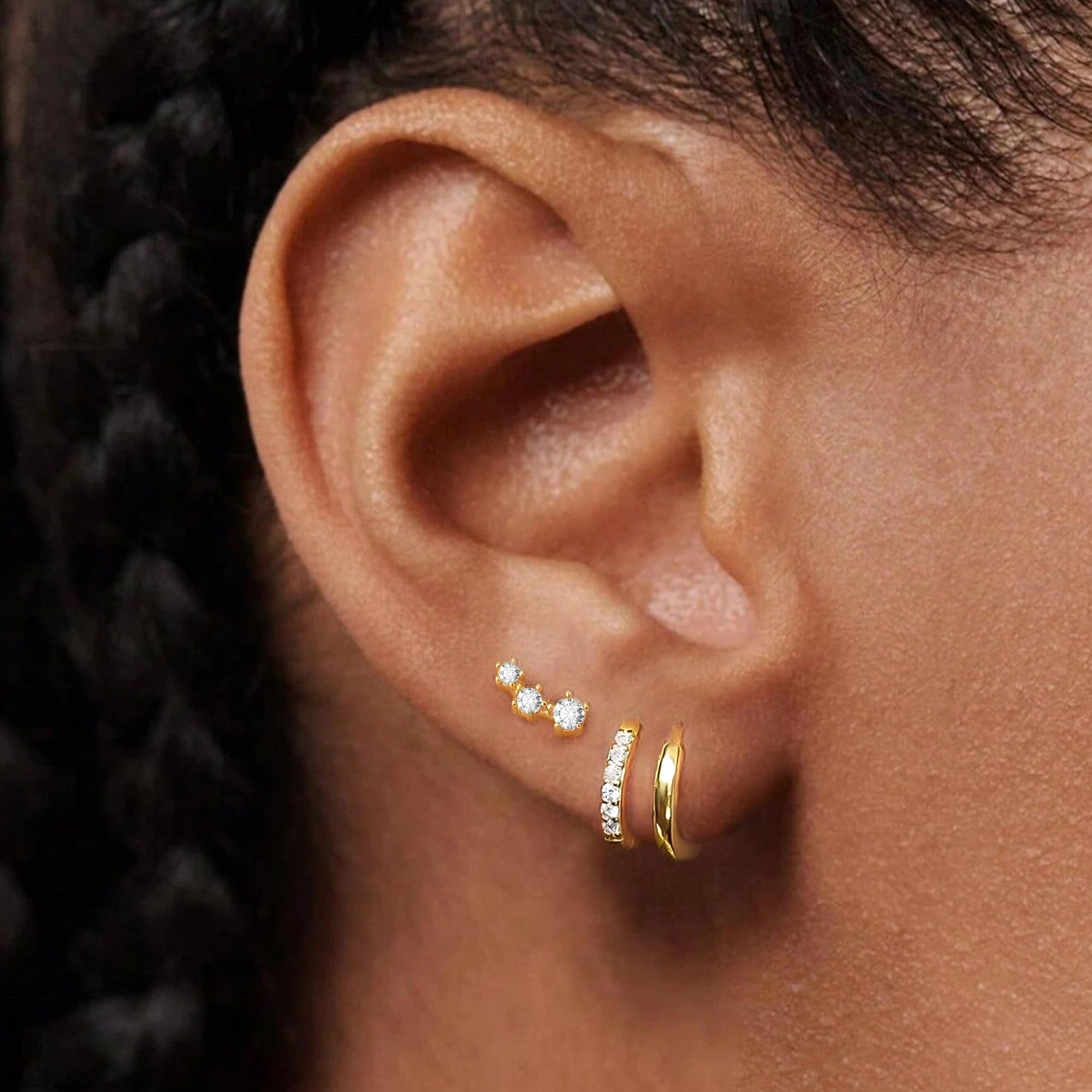 iF YOU Small Gold Hoop Earrings for Women, 14k Gold Plated Dainty Hypoallergenic Multiple Stud Earrings Set, Trendy Cartilage Earring Gold Jewelry Gift - Image 4