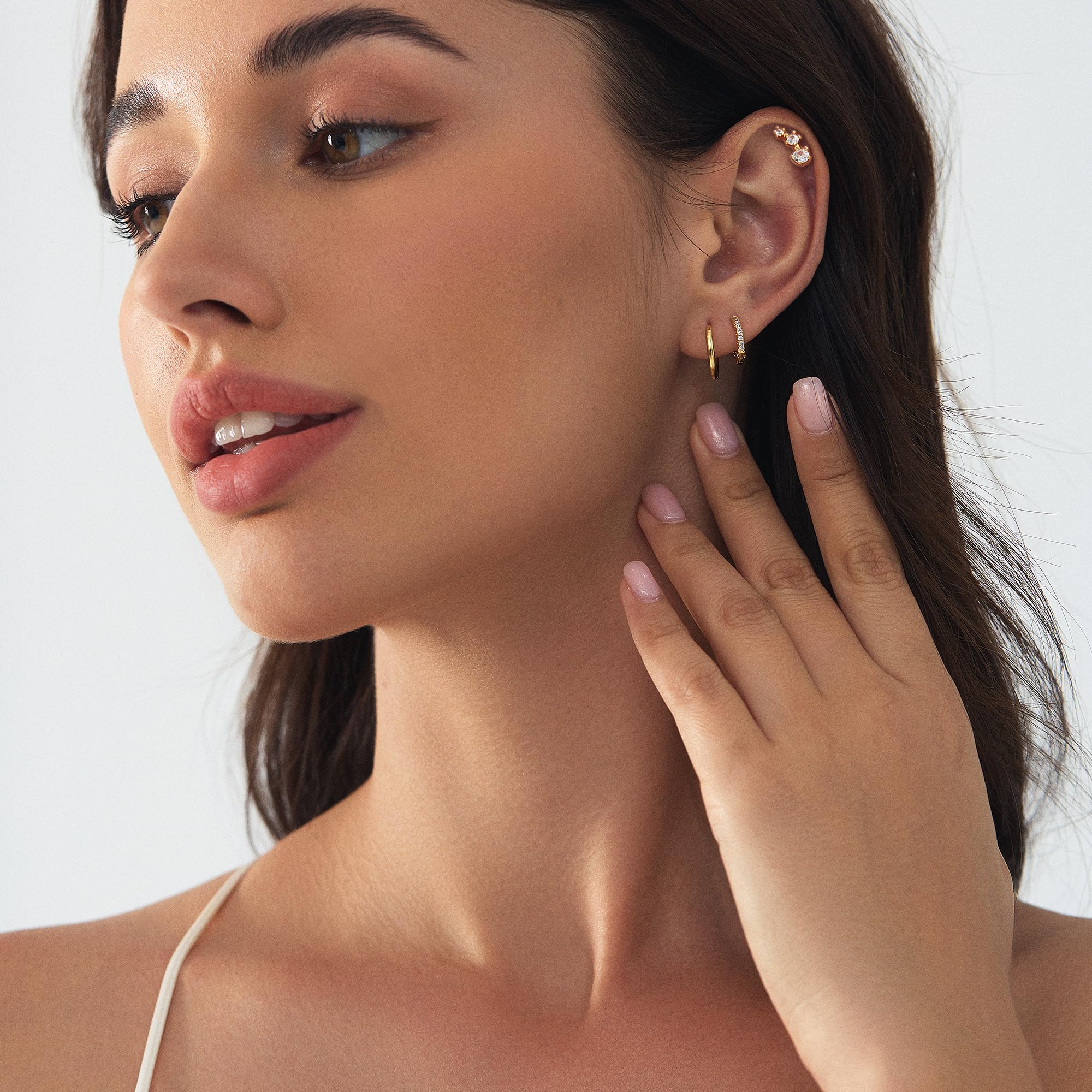 iF YOU Small Gold Hoop Earrings for Women, 14k Gold Plated Dainty Hypoallergenic Multiple Stud Earrings Set, Trendy Cartilage Earring Gold Jewelry Gift - Image 5
