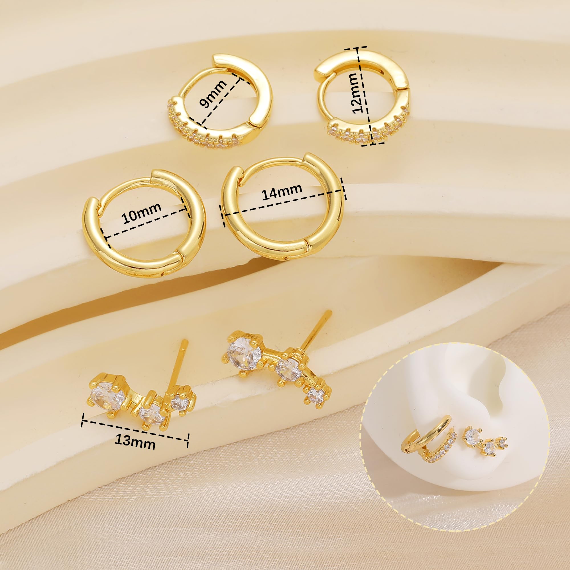 iF YOU Small Gold Hoop Earrings for Women, 14k Gold Plated Dainty Hypoallergenic Multiple Stud Earrings Set, Trendy Cartilage Earring Gold Jewelry Gift - Image 6