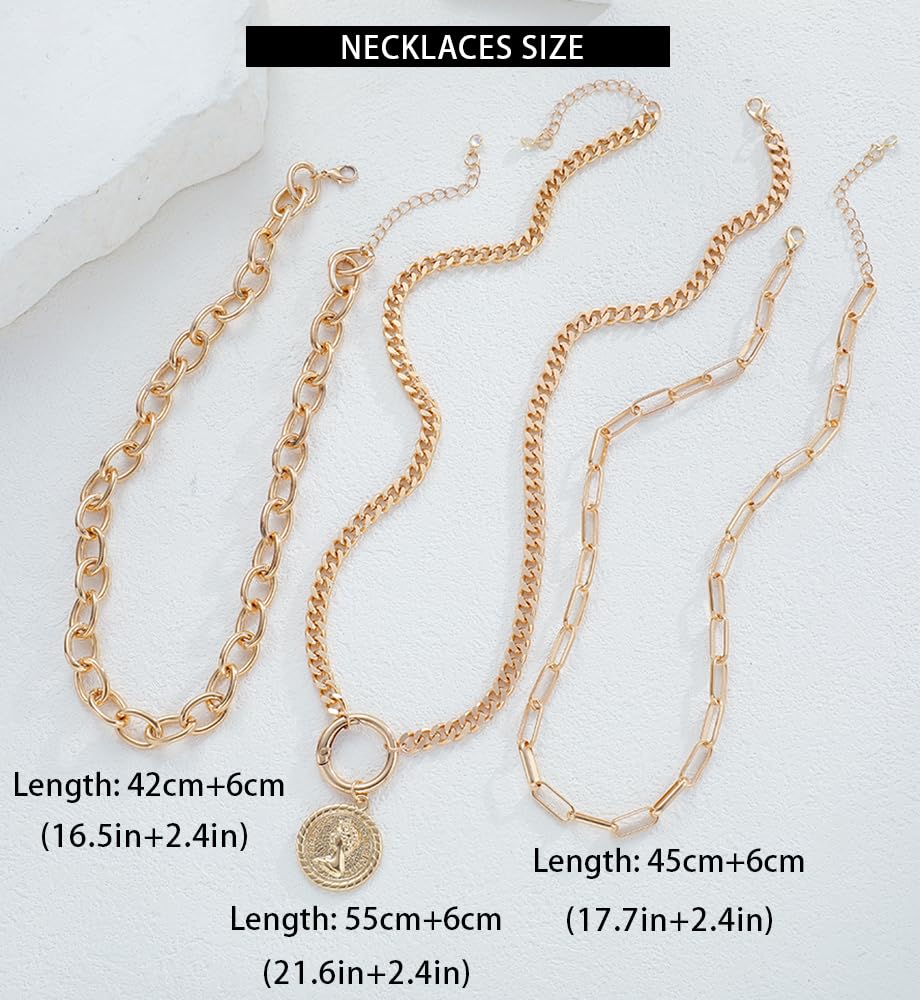 iF YOU Vintage Gold Layered Necklaces for Women Trendy, Chunky Cuban Link Paperclip Chains Necklace Stack, Coin Pendant Necklace Set Jewelry Gifts - Image 9